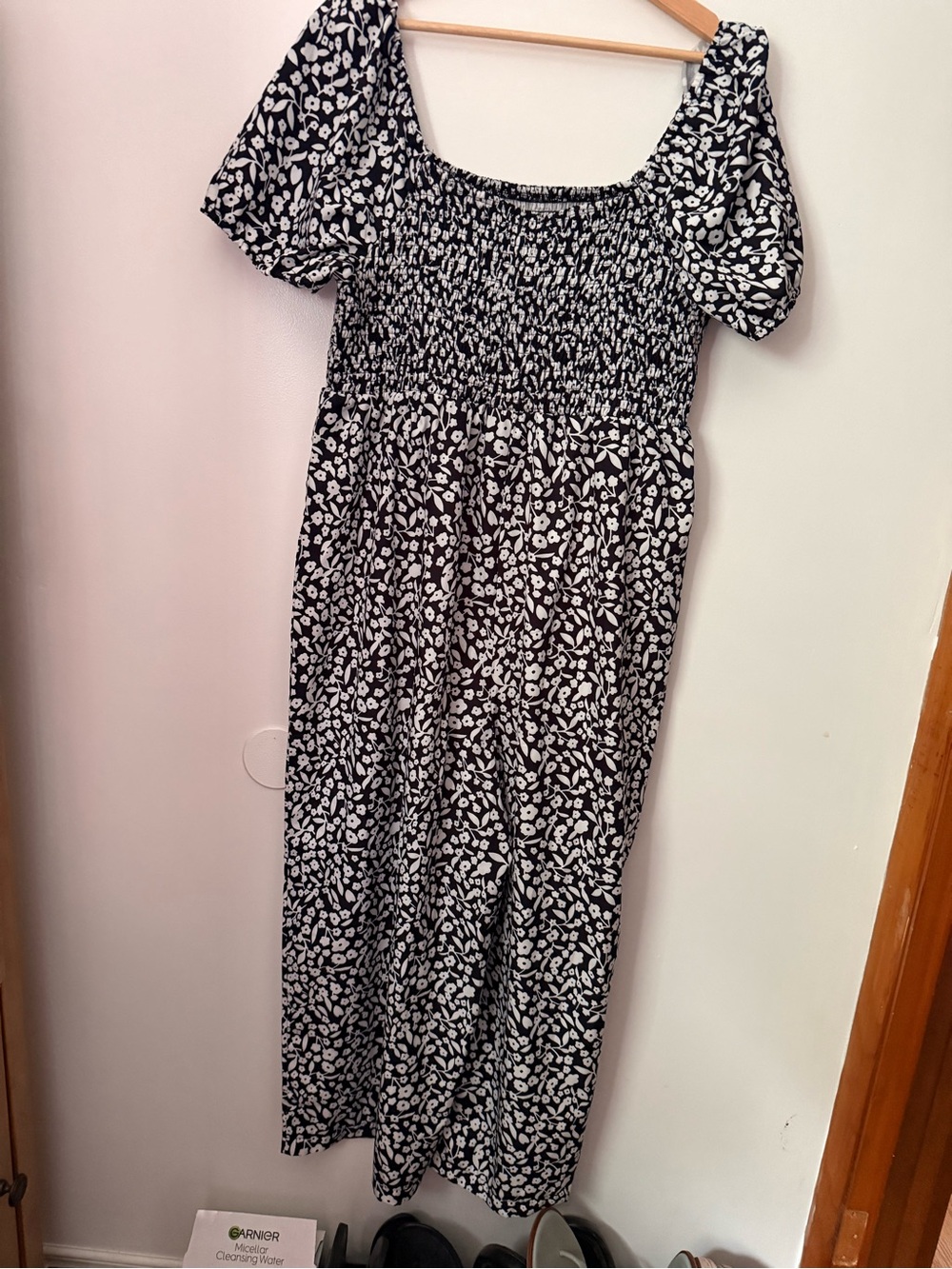 Black & White Floral Smocked Jumpsuit